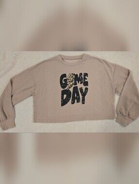 Game Day Graphic Crop Corded Knit Top Size Large
